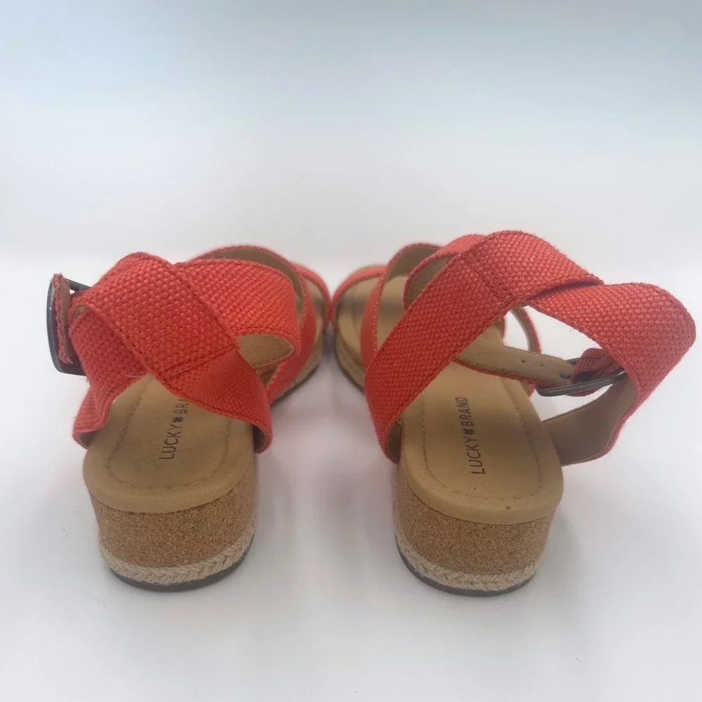 Lucky Brand Wensdei‎ Orange Espadrille Ankle Strap Wedge Sandals Womens 8.5 M